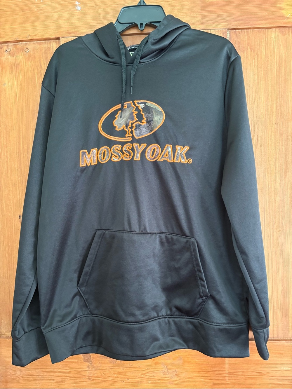 Mossy Oak Black Pullover Hoodie with Orange Logo Camo Size XL